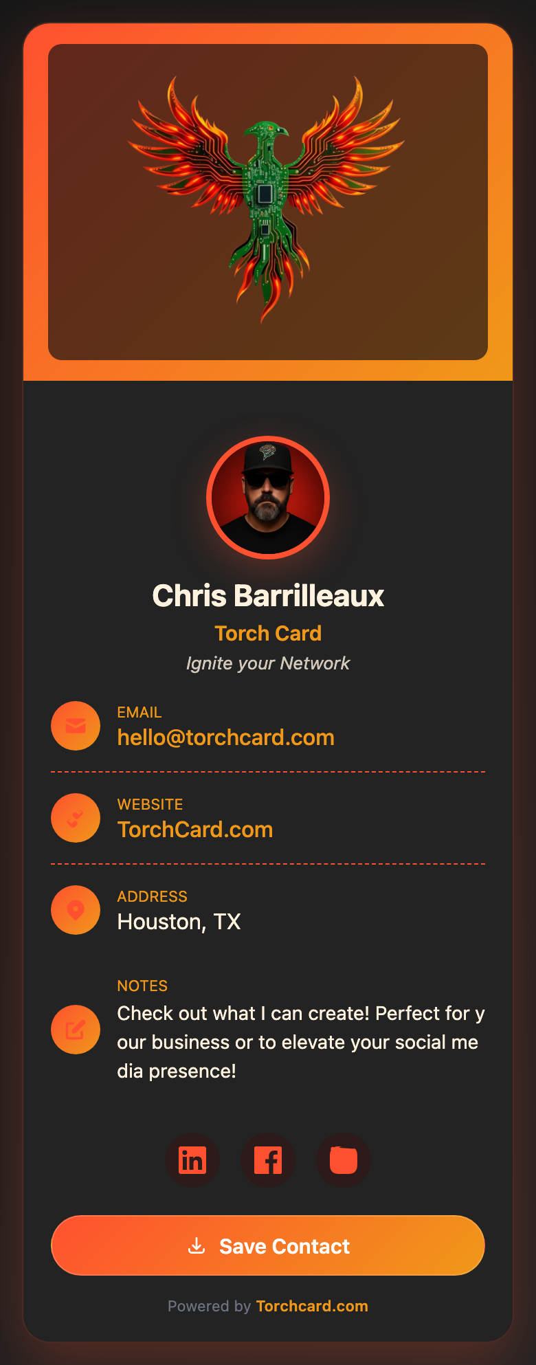 The Spark Torch Card template